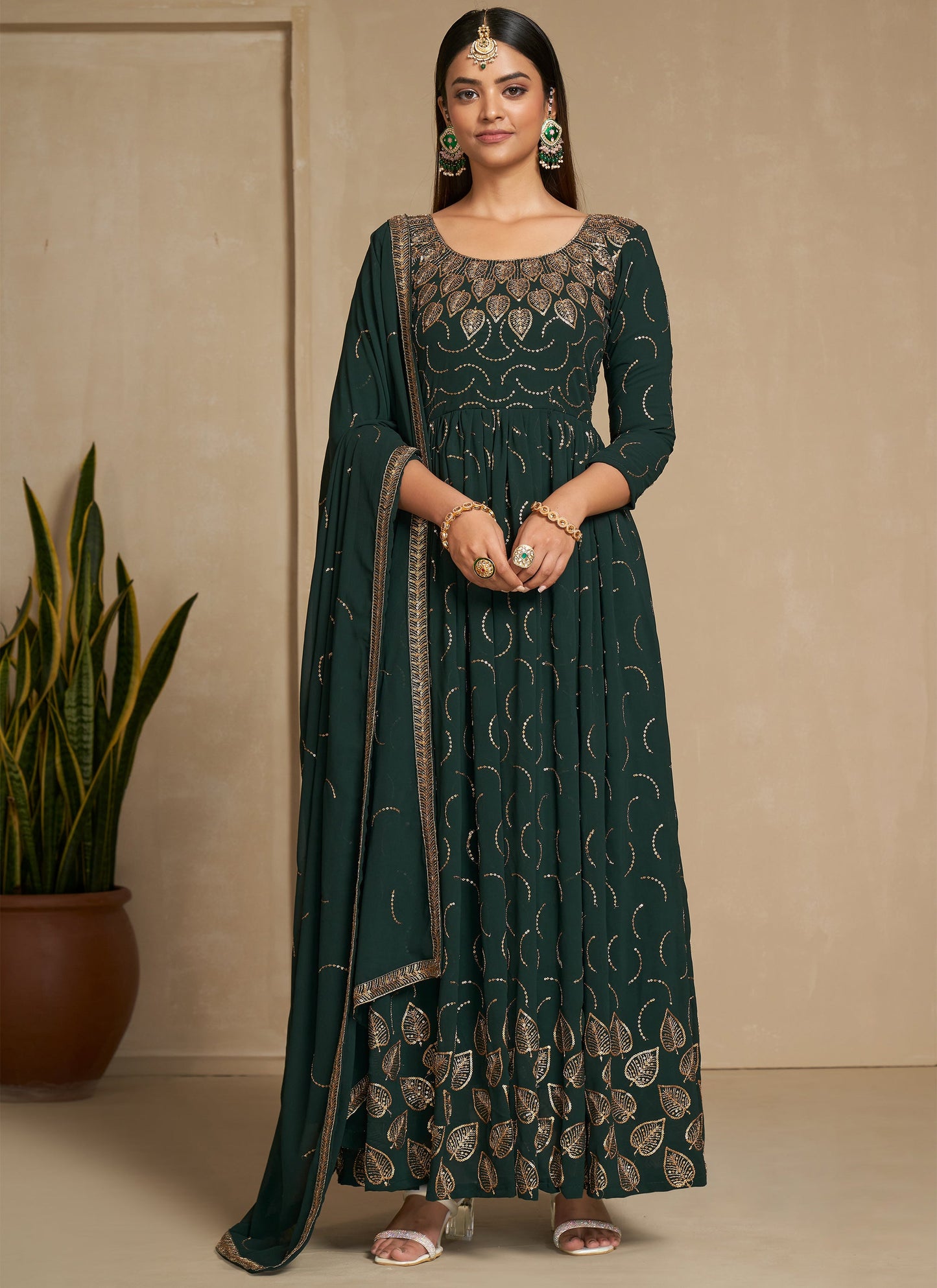 Designer Green Long Gown