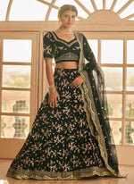 Chinon Silk Designer Black Lehenga Choli