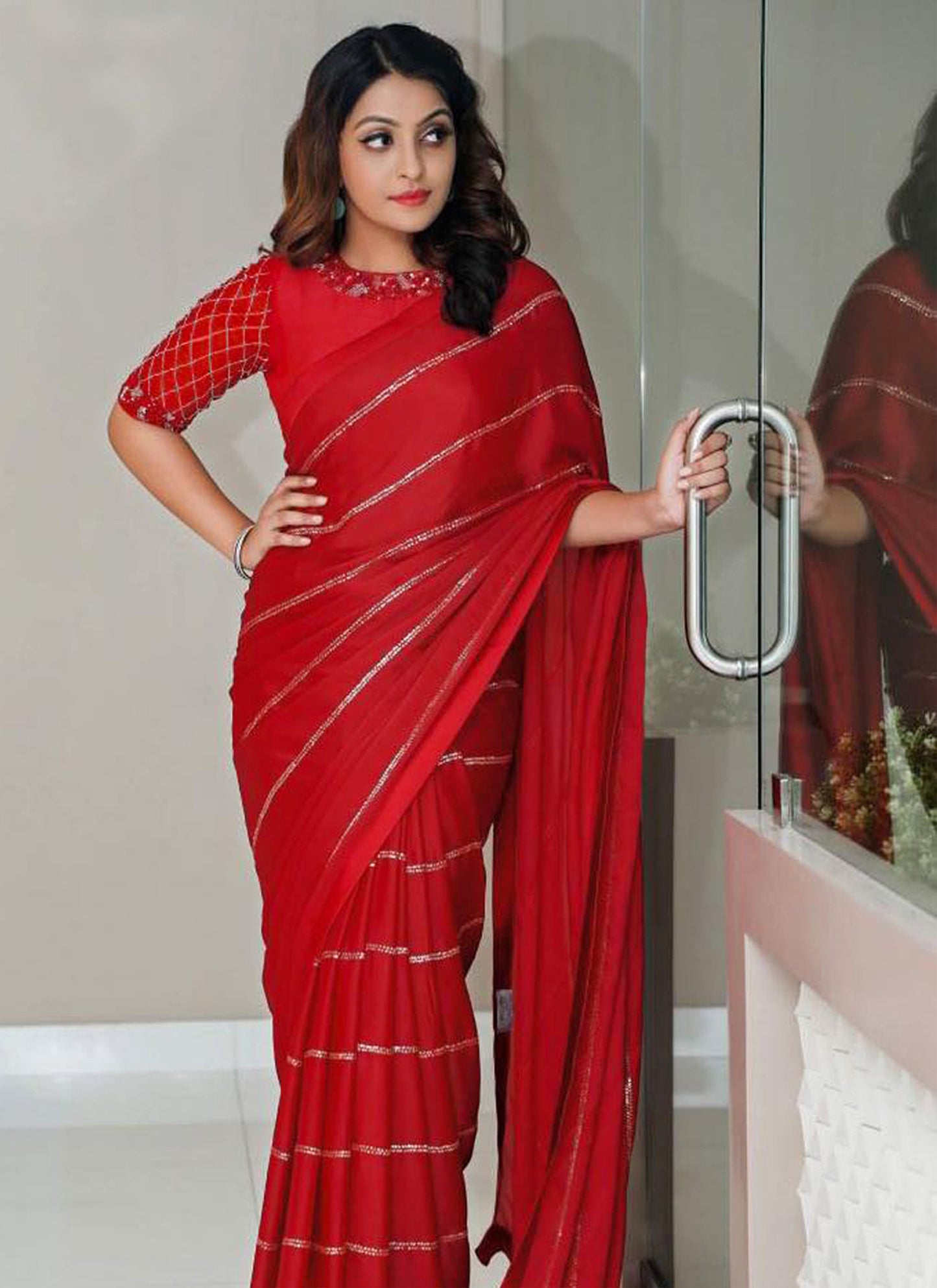 Red Party Wear Saree