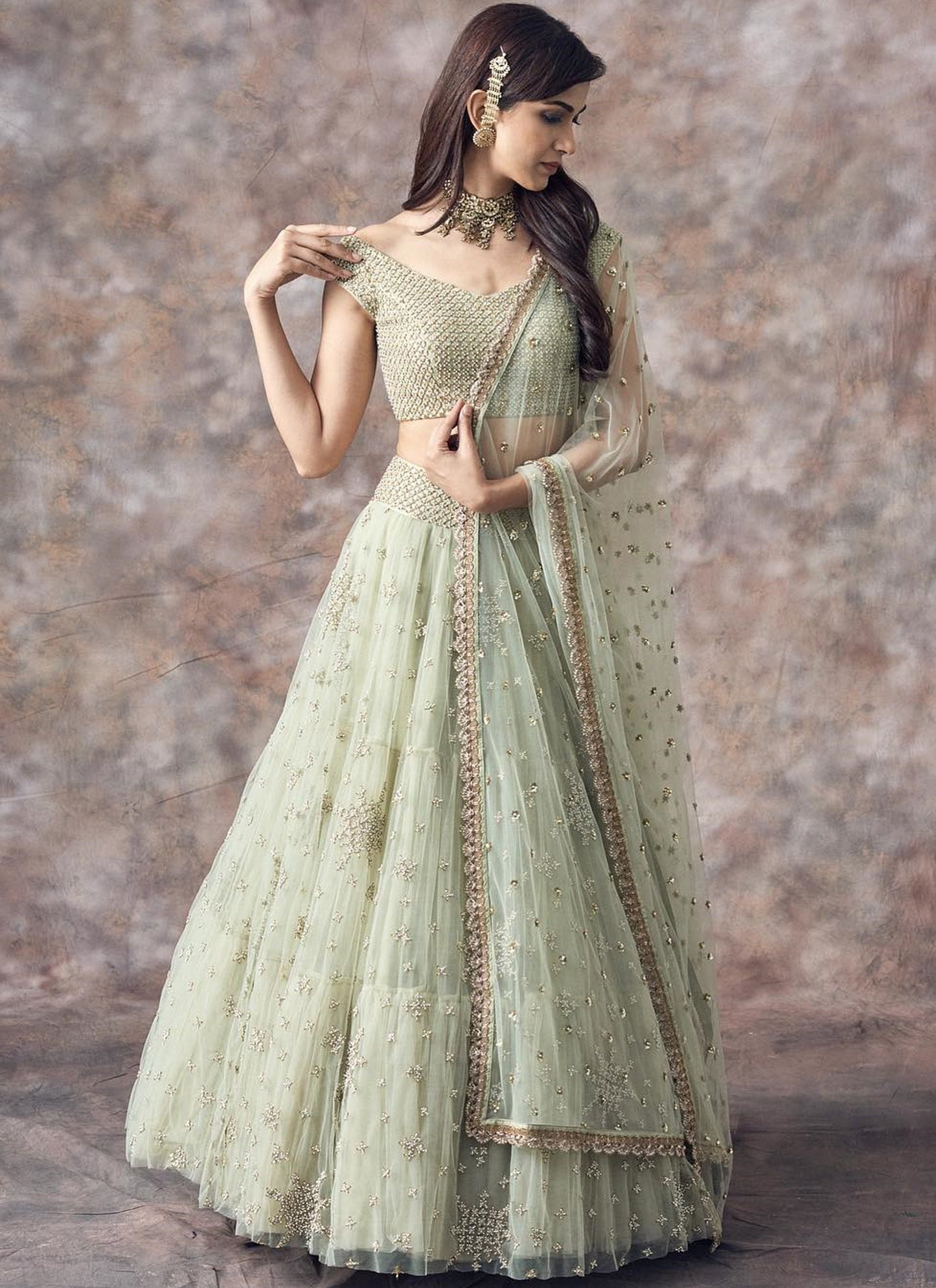 Light Pista Green Lehenga Choli