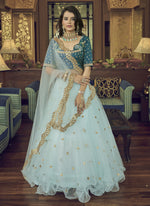 Net Sky Blue Party Wear Lehenga Choli