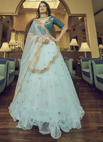 Net Sky Blue Party Wear Lehenga Choli