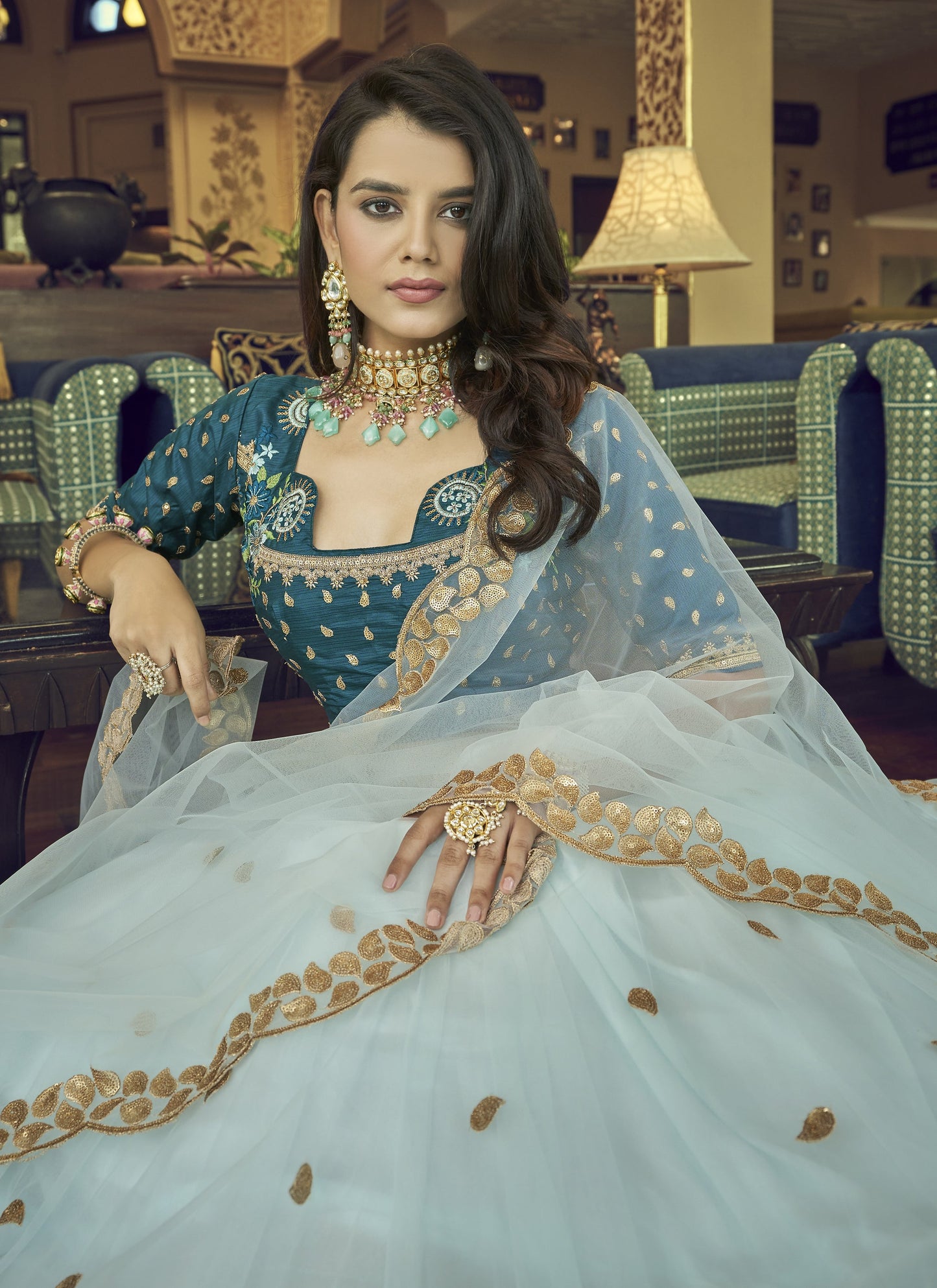 Net Sky Blue Party Wear Lehenga Choli