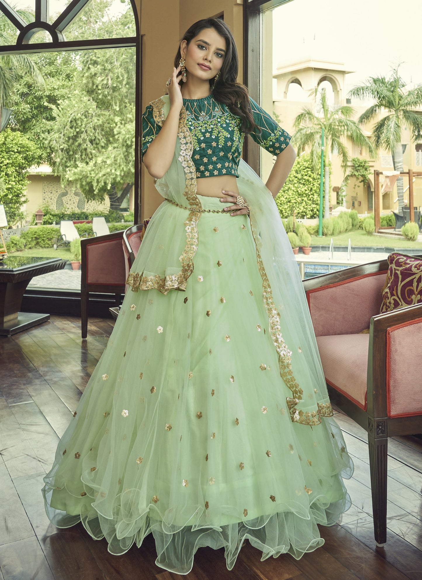 Pista Green Designer Lehenga Choli