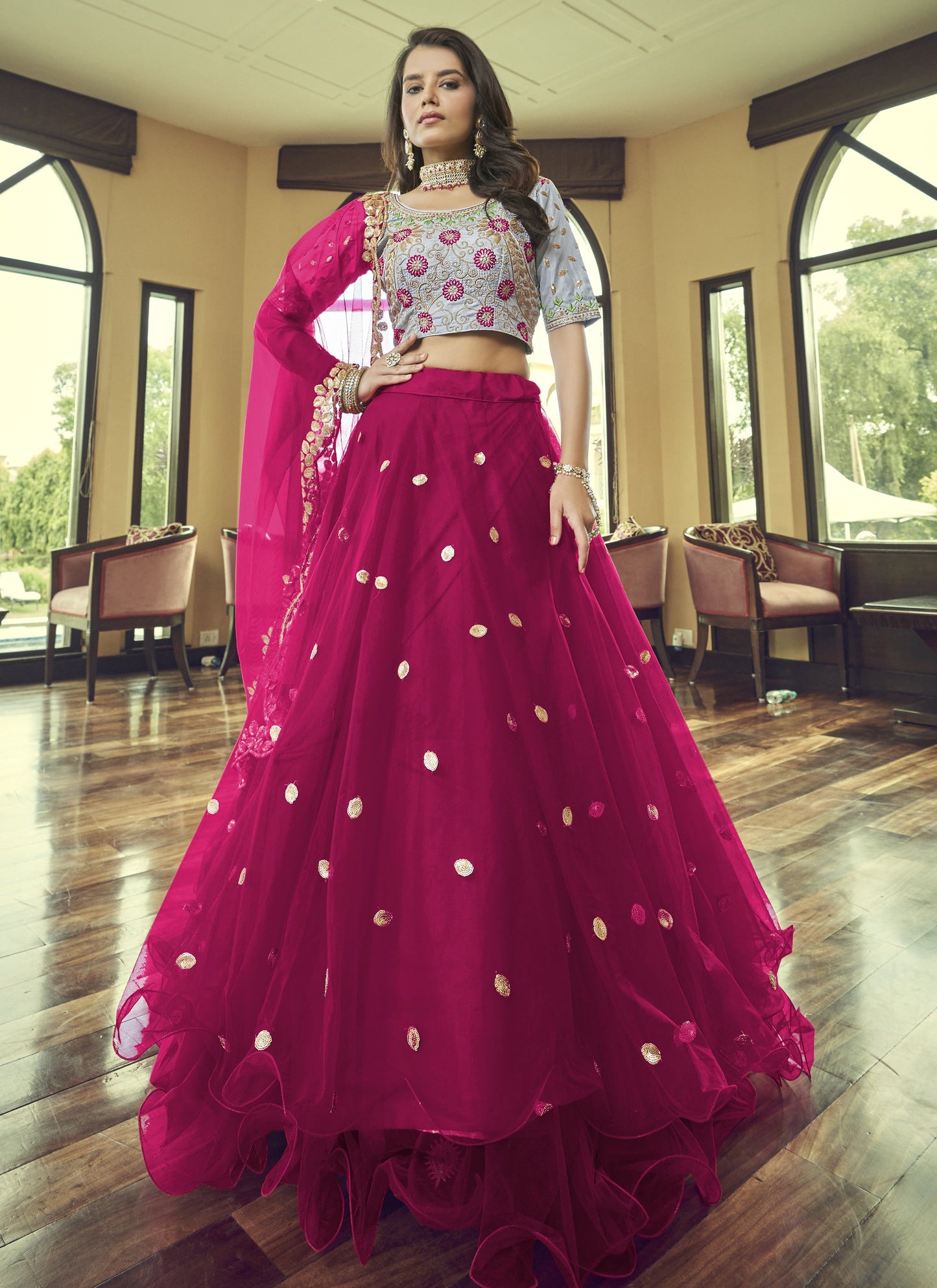 Cherry Pink Party Wear Lehenga Choli