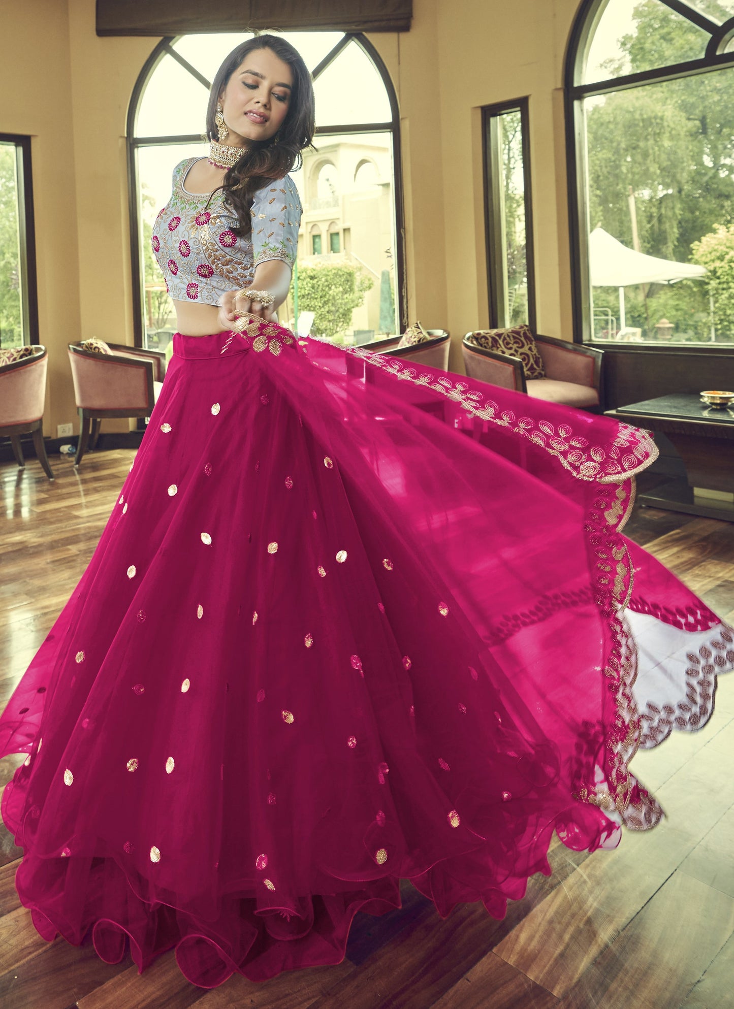 Cherry Pink Party Wear Lehenga Choli